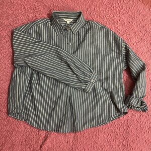 Max Studio Navy and White Striped Casual Shirt